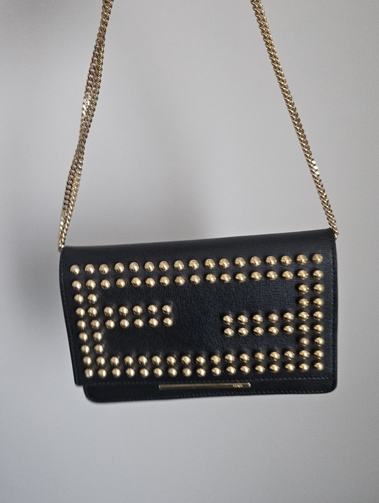 Fendi Handbags - Authentic Fendi Black Studded Wallet On Chain Crossbody Bag Rare Entrupy COA